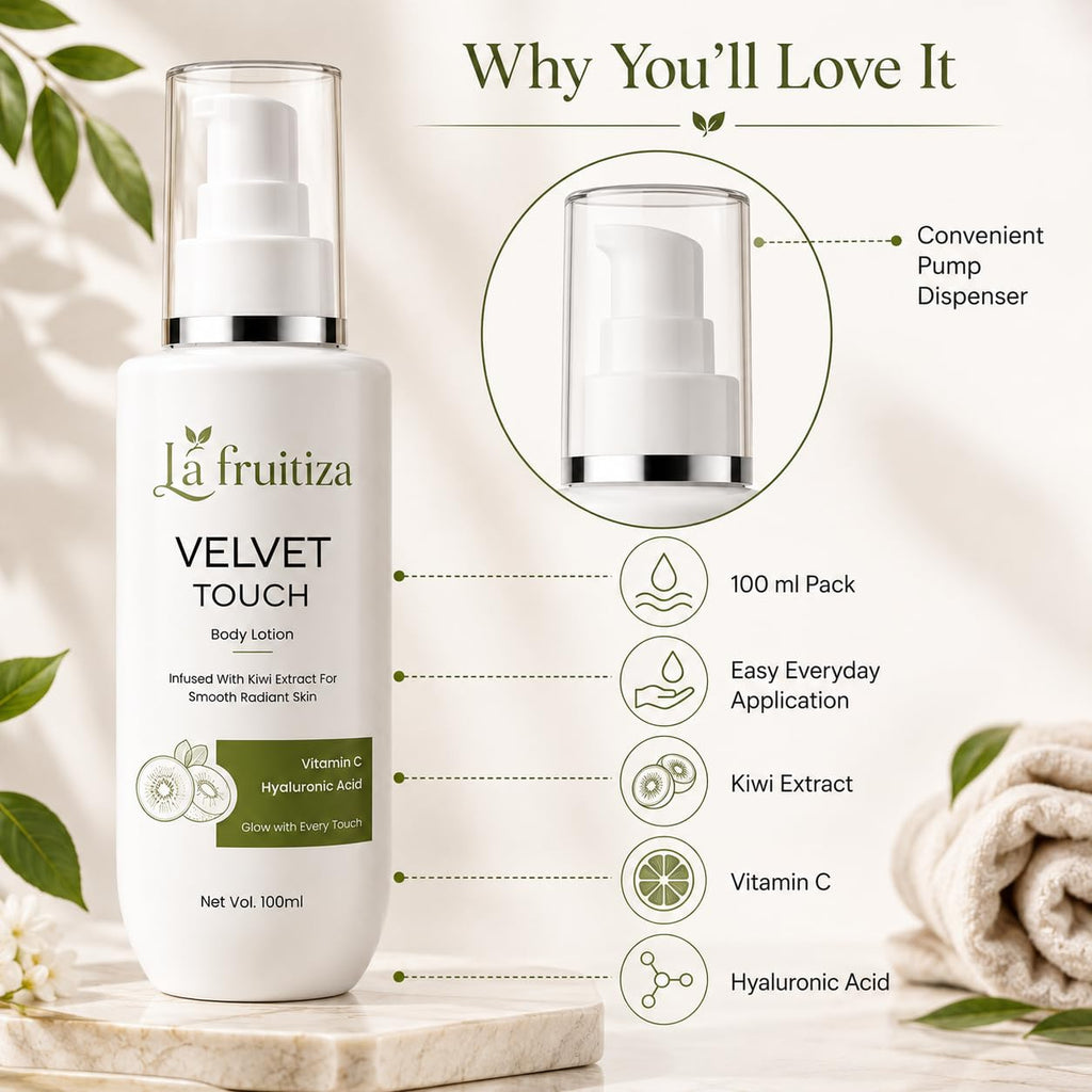 Velvet Touch Body Lotion with Kiwi Extract, Vitamin C & Hyaluronic Acid