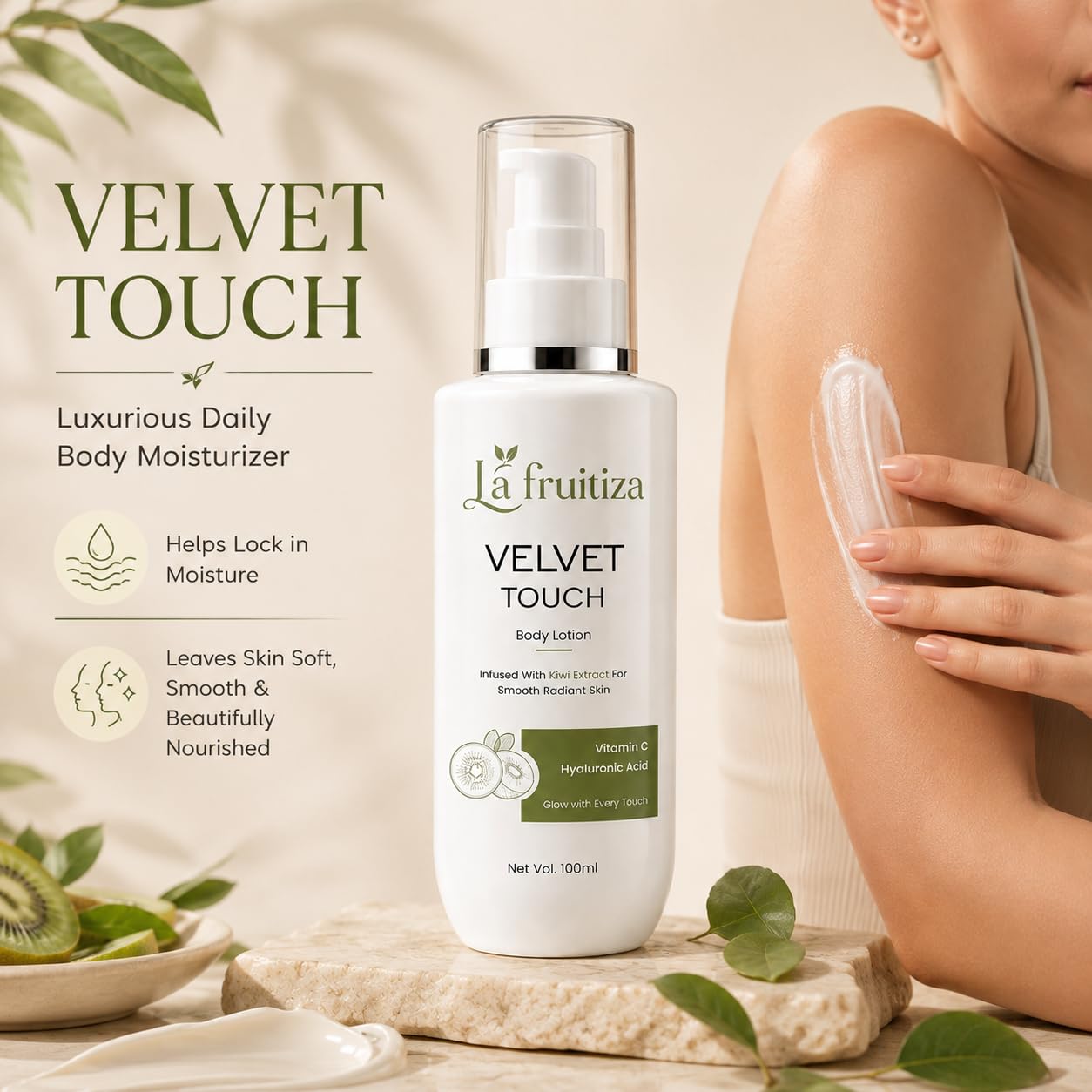 Velvet Touch Body Lotion with Kiwi Extract, Vitamin C & Hyaluronic Acid