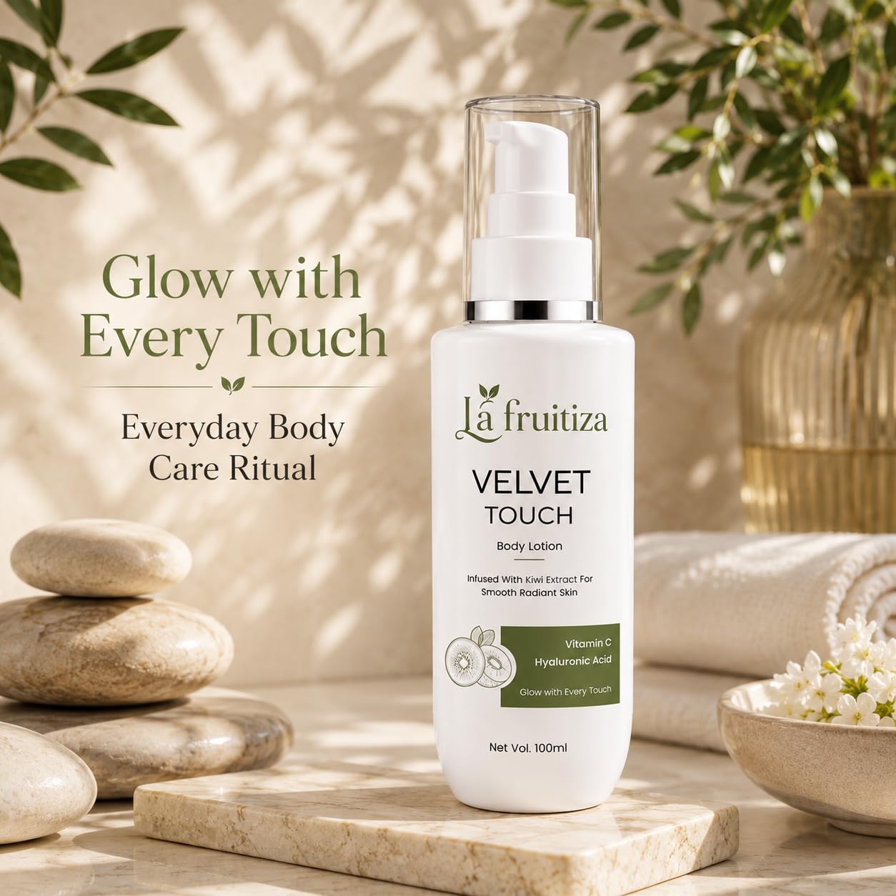 Velvet Touch Body Lotion with Kiwi Extract, Vitamin C & Hyaluronic Acid