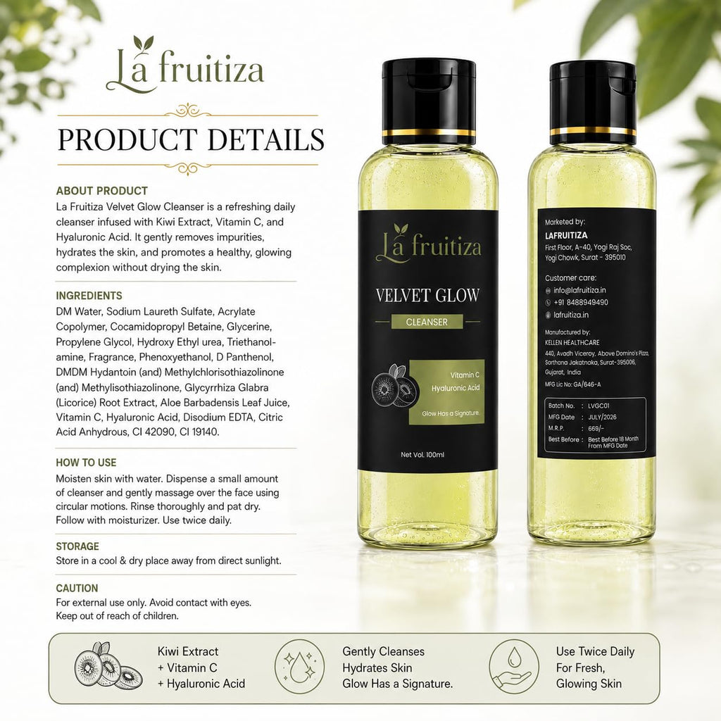 Velvet Glow Face Cleanser with Kiwi Extract, Vitamin C & Hyaluronic Acid
