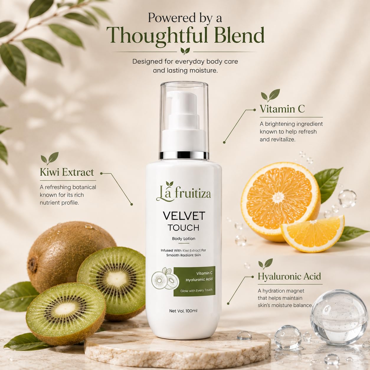 Velvet Touch Body Lotion with Kiwi Extract, Vitamin C & Hyaluronic Acid