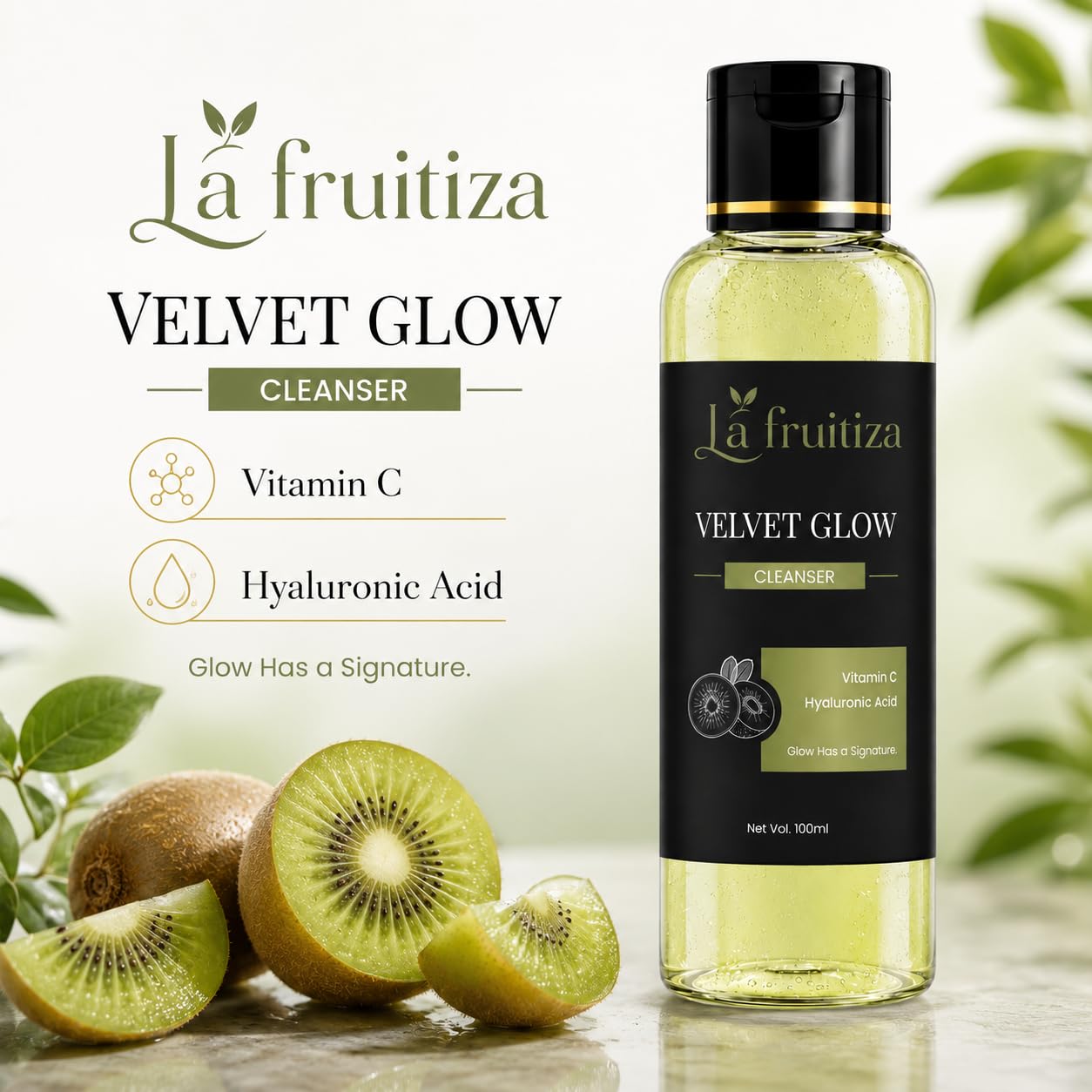 Velvet Glow Face Cleanser with Kiwi Extract, Vitamin C & Hyaluronic Acid